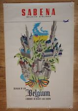 ORIGINAL 1950's SABENA Belgian Airlines Large Travel Poster (Belgium Landmarks)  picture