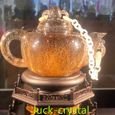 6.16LB Natural Golde Hair Quartz Hand Carved Crystal  Teapot Ornament 1PC,FJ1 picture