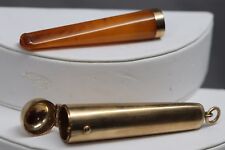 Vintage 14K Yellow Gold and Amber Cigar Holder, Early 20th Century picture