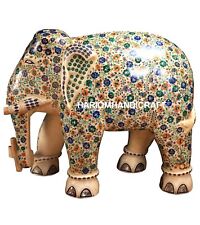 18'' Exclusive Marble Elephant Handicraft Semi Inlay Multi Floral Decorate M260 picture