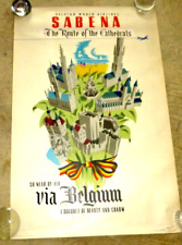 VINTAGE LOVELY ILLUSTRATED POSTER BELGIAN WORLD AIRLINES SABENA BELGIUM 1950's picture