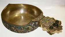 RUSSIAN ENAMEL COVSH KOVSH SCOOP SILVER JADEITE MARKED FABERGE. REPRODUCTION  picture