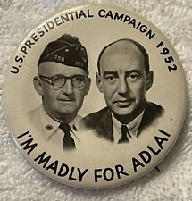 POSSIBLY UNIQUE ADLAI STEVENSON w/ VETERAN 1952 1 3/4” CAMPAIGN BUTTON-MINT picture