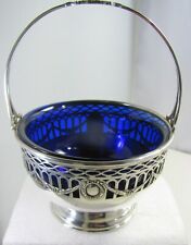Fine Vintage Durgin Open Work Sterling Silver Sugar Bowl with Cobalt Blue Liner picture