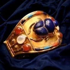 Tutankhamun Gold Bracelet with Lapis Lazuli Scarab & Gemstone Inlay - 18K Gold 1 picture