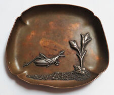 RARE c.1883 GORHAM STERLING SILVER & COPPER MIXED METAL GRASSHOPPER NUT DISH picture