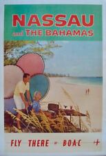BOAC NASSAU AND BAHAMAS Vintage 1958 Travel Airlines poster 28x42 RARE LINEN NM picture