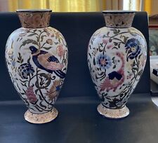 Antique Large Hand Painted Zsolnay Julia Vase Pair picture