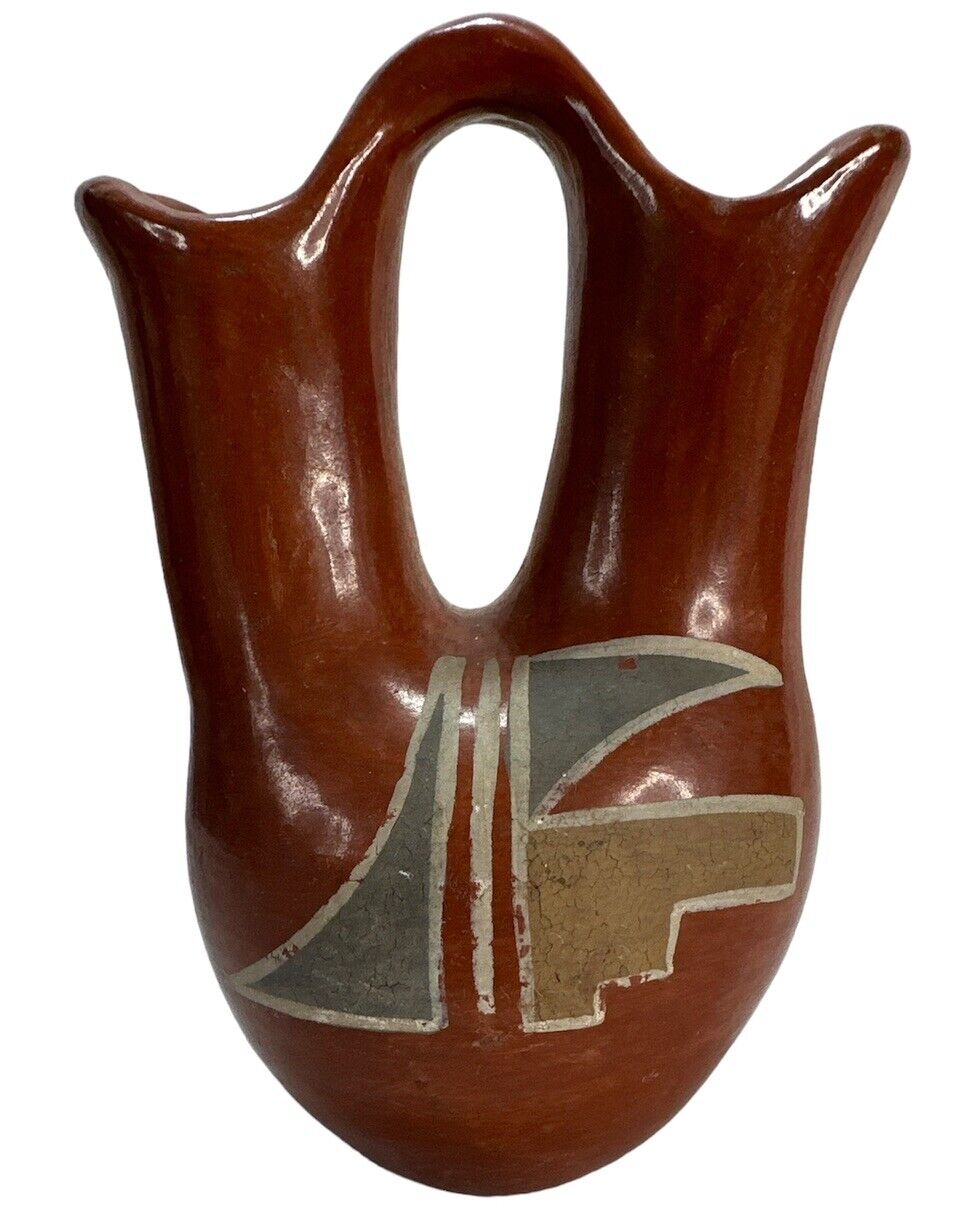 Vintage Circa 1941 Wedding Vase Santa Clara Pottery Polychrome - VERY Rare