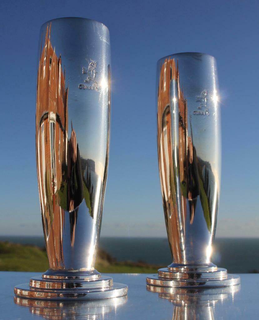 CUNARD WHITE STAR LINE RMS QUEEN MARY ERA 1ST CL PAIR OF ART DECO VASES C-1950\'S