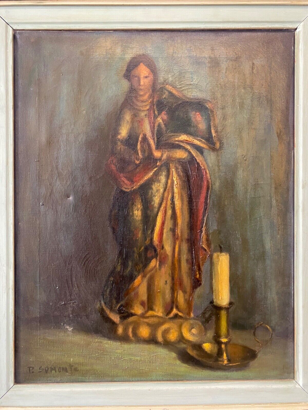 🔥 Antique Old Mexican Catholic Impressionist Still Life Oil Painting, Somonte