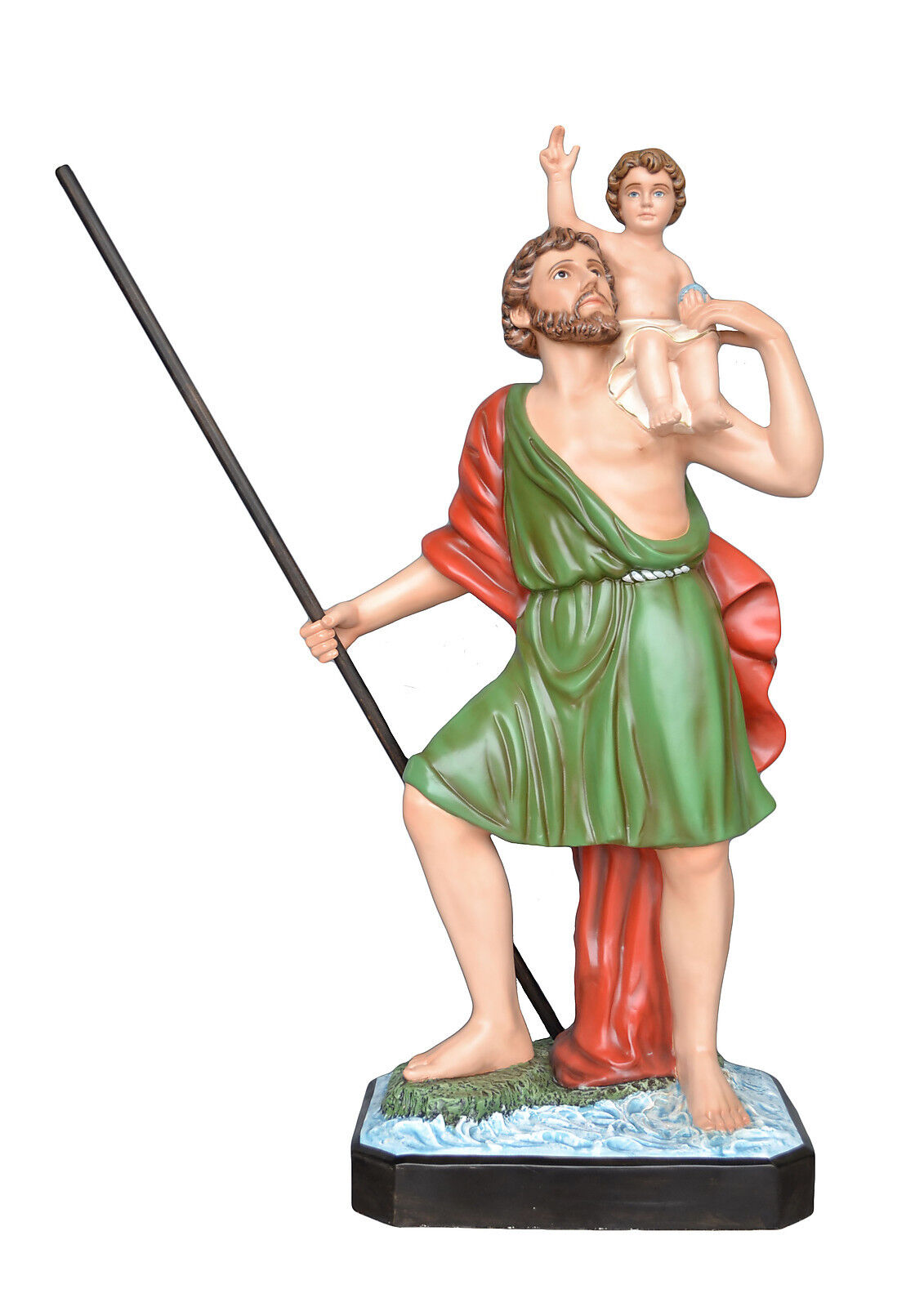 Saint Christopher Fiberglass Statue Cm. 120 (47,24\'\') With Glass Eyes