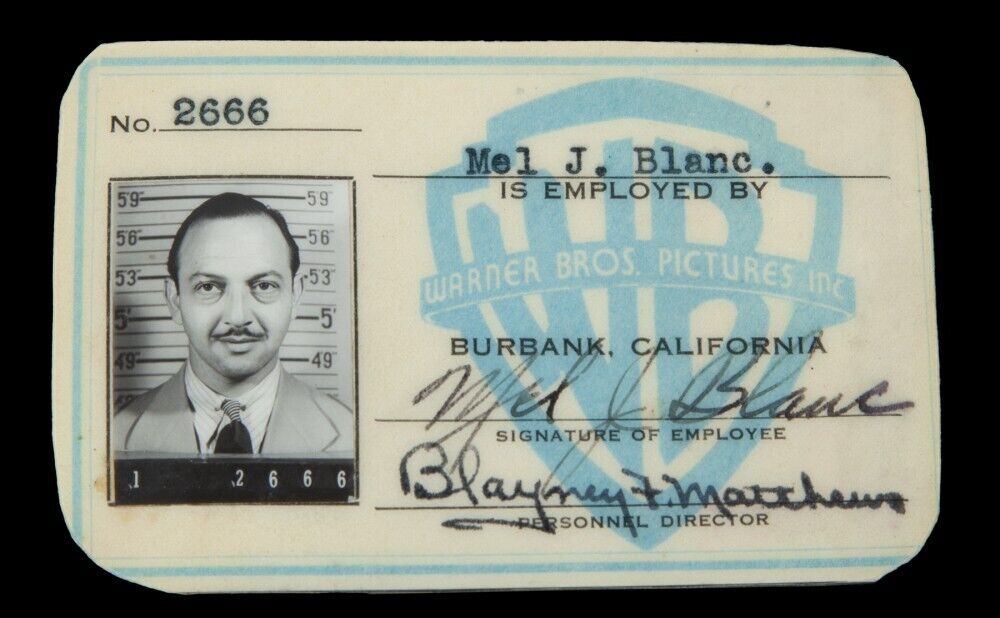 Mel Blanc Signed 1942 Warner Bros. Employee ID and 1936 Social Security Card