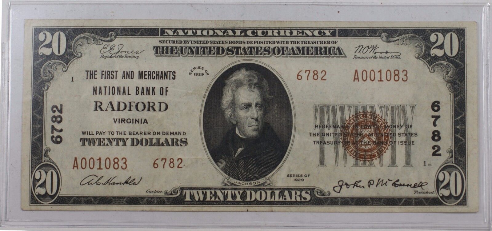 1929 Type 2 $20 National Currency Banknote Radford, VA Charter# 6782 *Ext. Rare