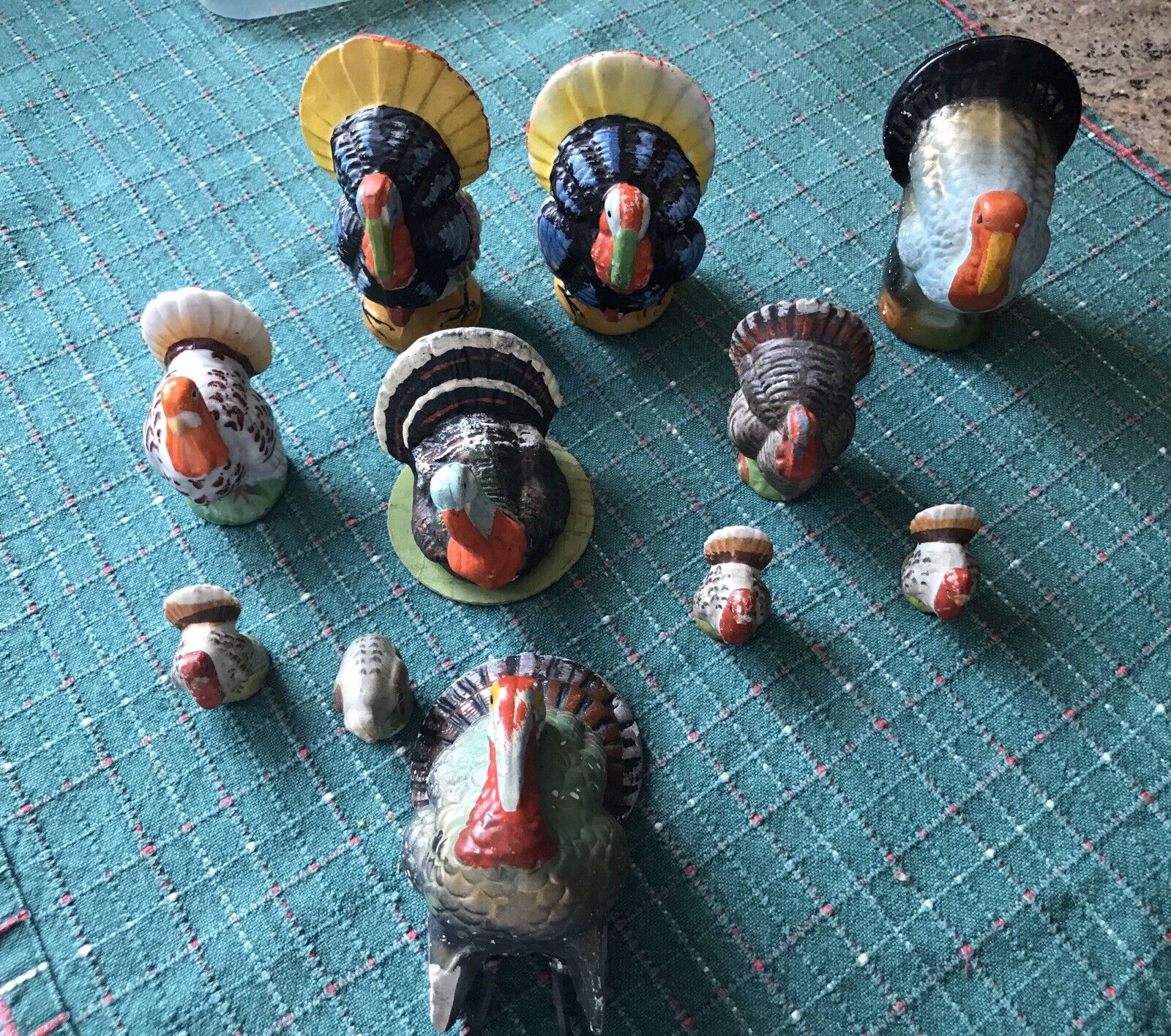 Vintage chalkware , paper mache , Thanksgiving turkeys Japan candy containers