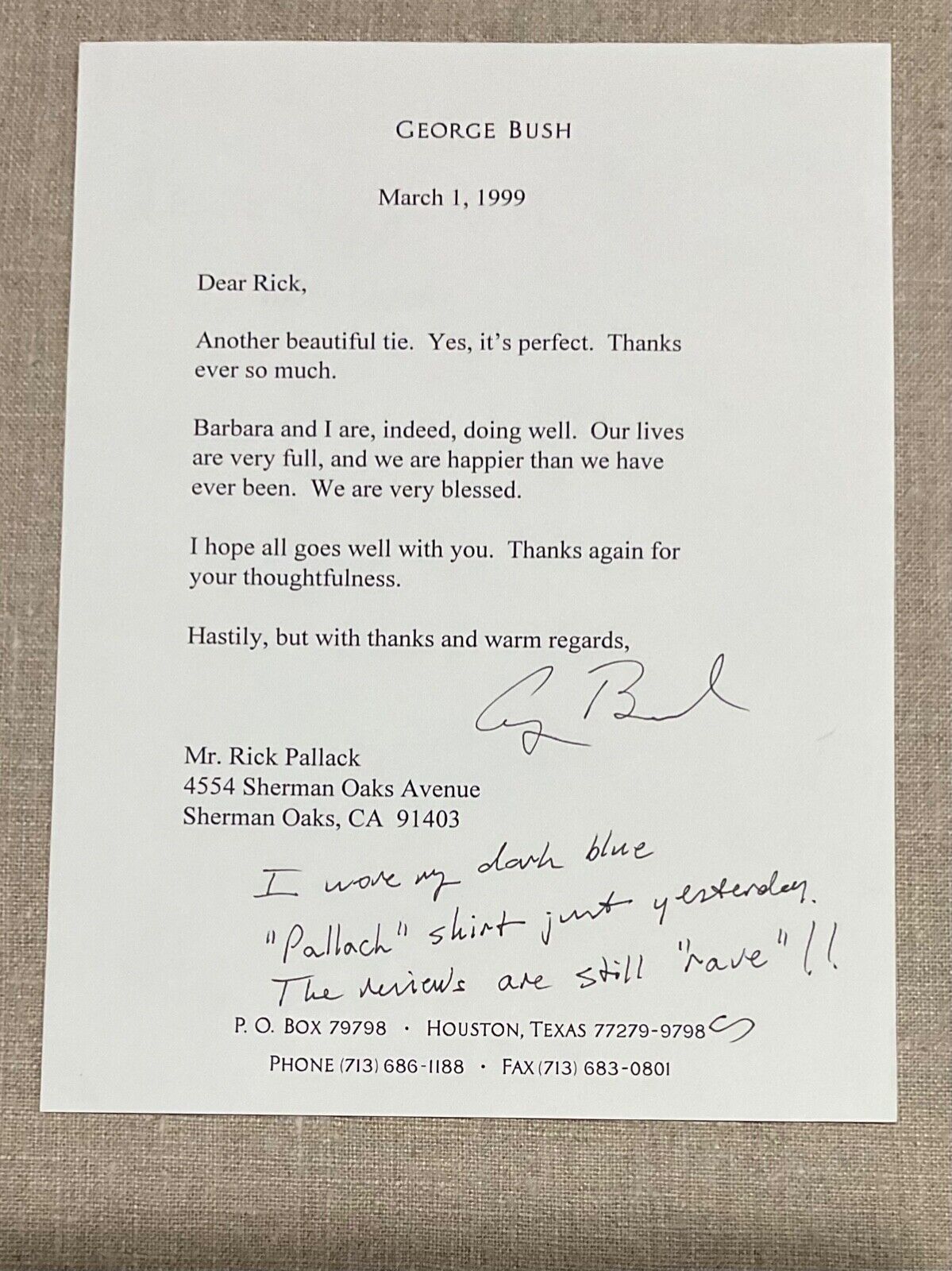 President George H. W. Bush Authentic Original Autographed Signed Letter / 1999