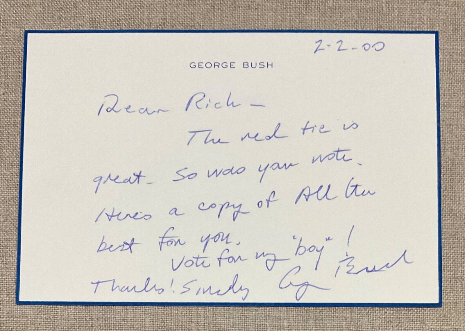 President George H. W. Bush Authentic Original Autographed Hand Signed Note Card