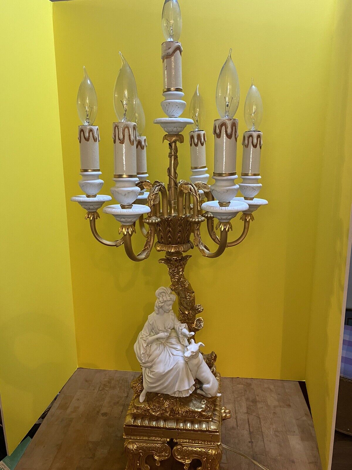 FBAI Italian Baroque Rococo 7 Light Gold & Porcelain Table Lamp 30”+ - 21 Lbs **