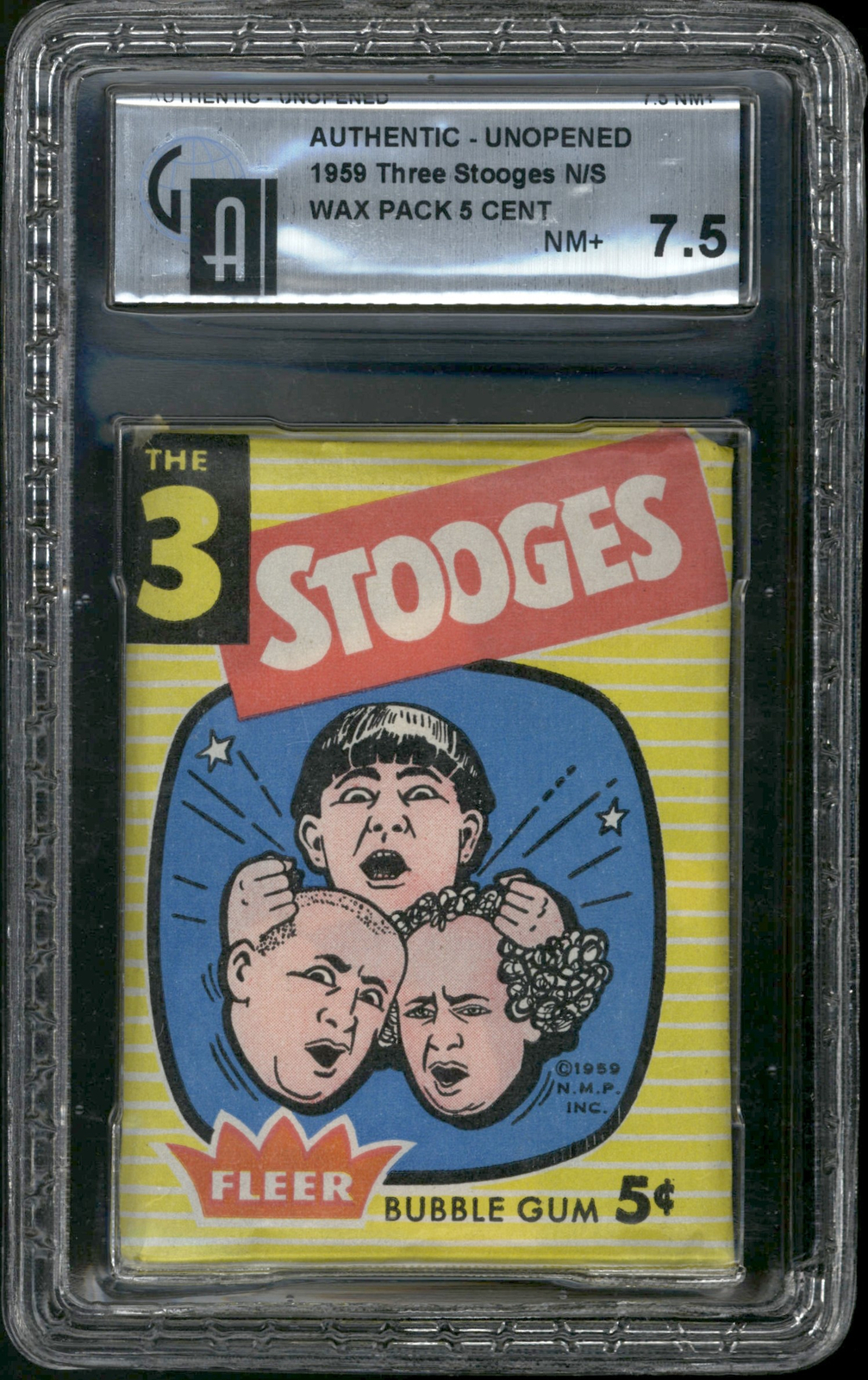 1959 Three Stooges N/S Wax Pack 5 Cent GAI 7.5 NM+ 1959 Three Stooges N/S Wax Pack 5 Cent GAI 7.5 NM+