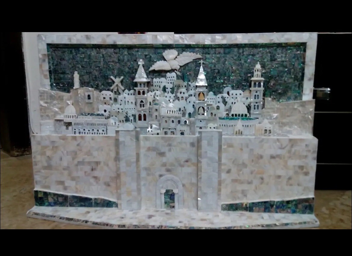 Hand Made Panorama  Three Dimensions Jerusalem Mother Of PearlAbalone Shell