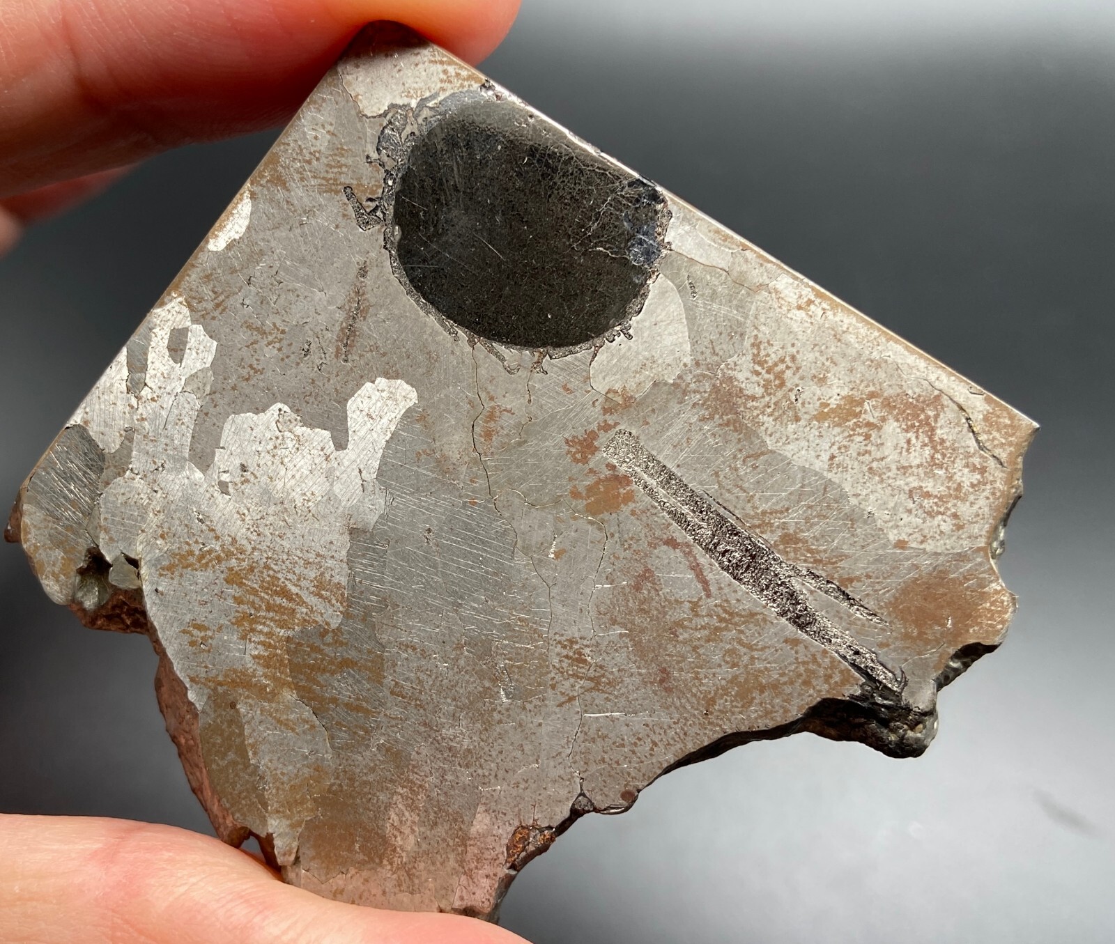 Morasko meteorite slice with huge metallic sphere - 128 grams - Poland IAB Iron Morasko meteorite slice with huge metallic sphere - 128 grams - Poland IAB Iron