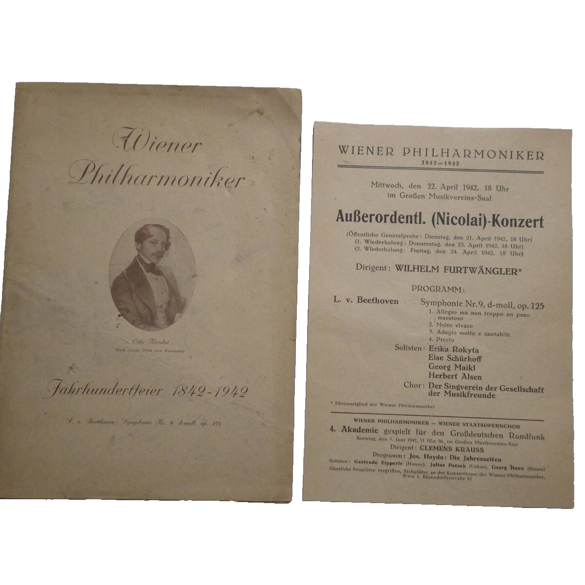 1942 WWII Beethoven 9 Program Furtwängler Vienna Phil April 22 Rare Pamphlet 1942 WWII Beethoven 9 Program Furtwängler Vienna Phil April 22 Rare Pamphlet