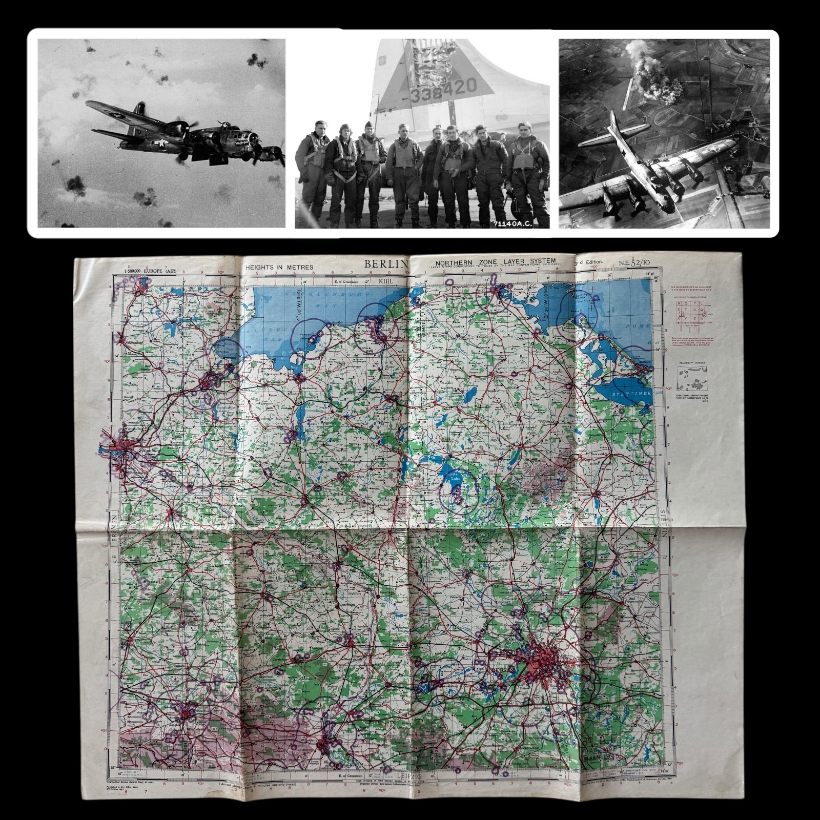 RARE WWII 8th Air Force BERLIN Missions B-17 Flying Fortress Combat Flak Map RARE WWII 8th Air Force BERLIN Missions B-17 Flying Fortress Combat Flak Map