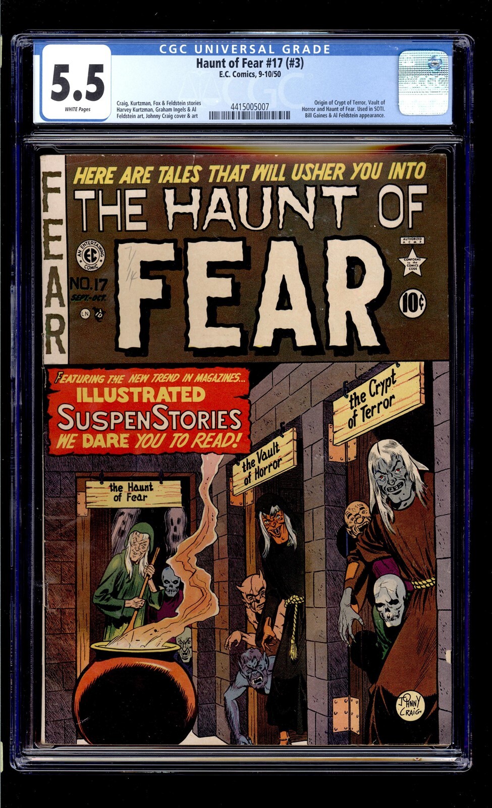 Haunt of Fear #17 (#3) 1950 CGC 5.5 FN- White High Definition Scans**