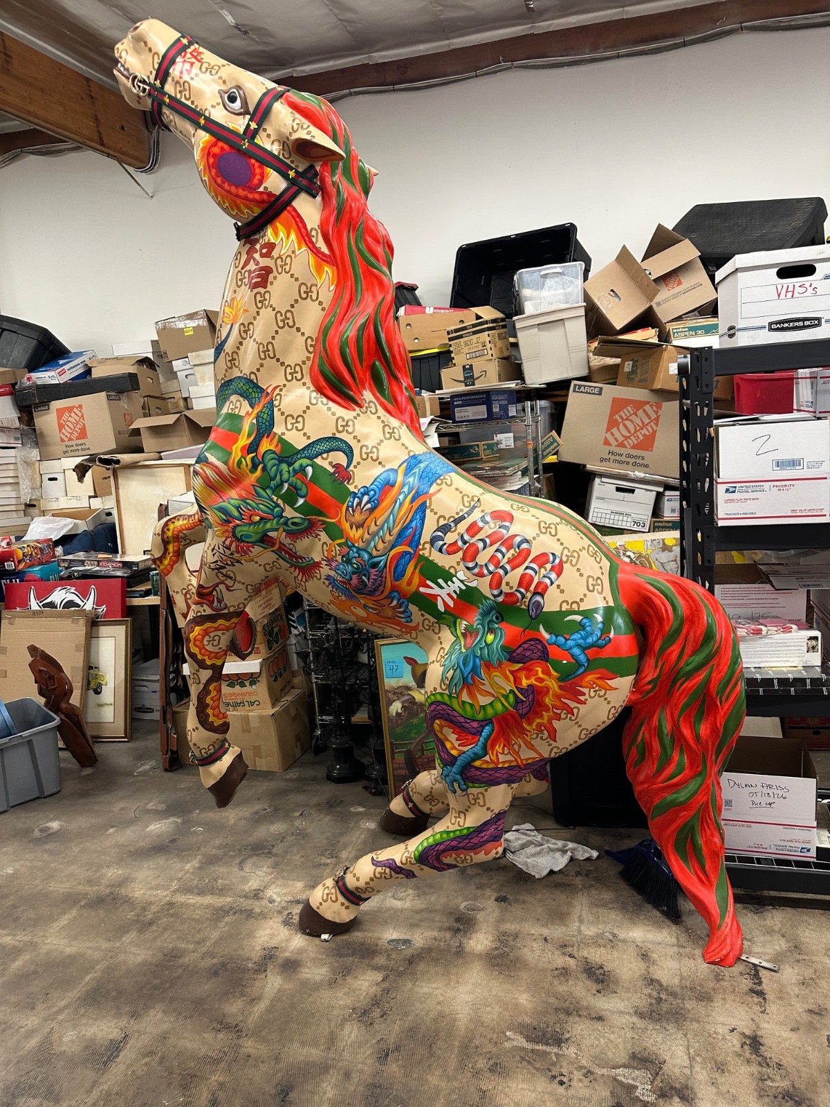 Jeff Hamilton Horse Statue Gucci Tribute Signed Dated Hand Painted Monumental Jeff Hamilton Horse Statue Gucci Tribute Signed Dated Hand Painted Monumental