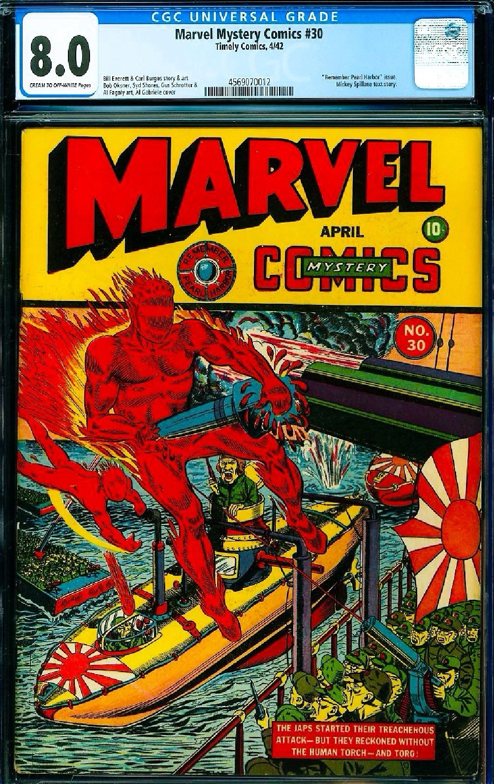 ⭐️Marvel Mystery Comics #30,1942 CGC 8.0 🙌Stunning WWII🇺🇸RememberPearl Harbor