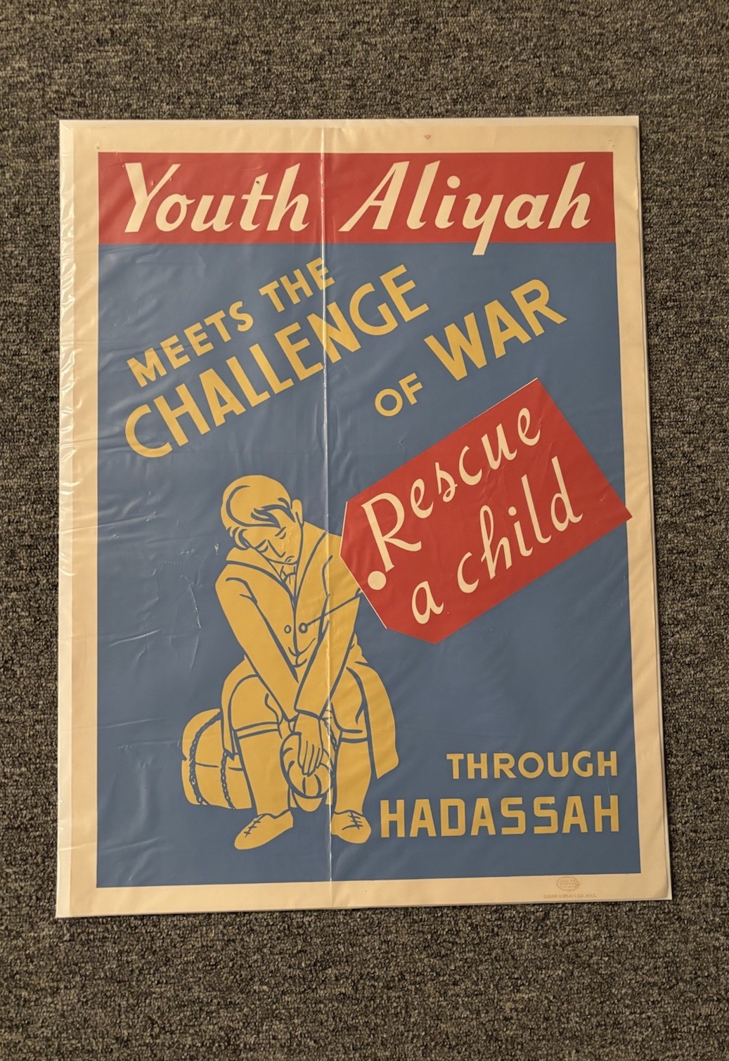 Original WWII Poster Youth Aliyah Meets Challenge Of War Rescue A Child Hadassah