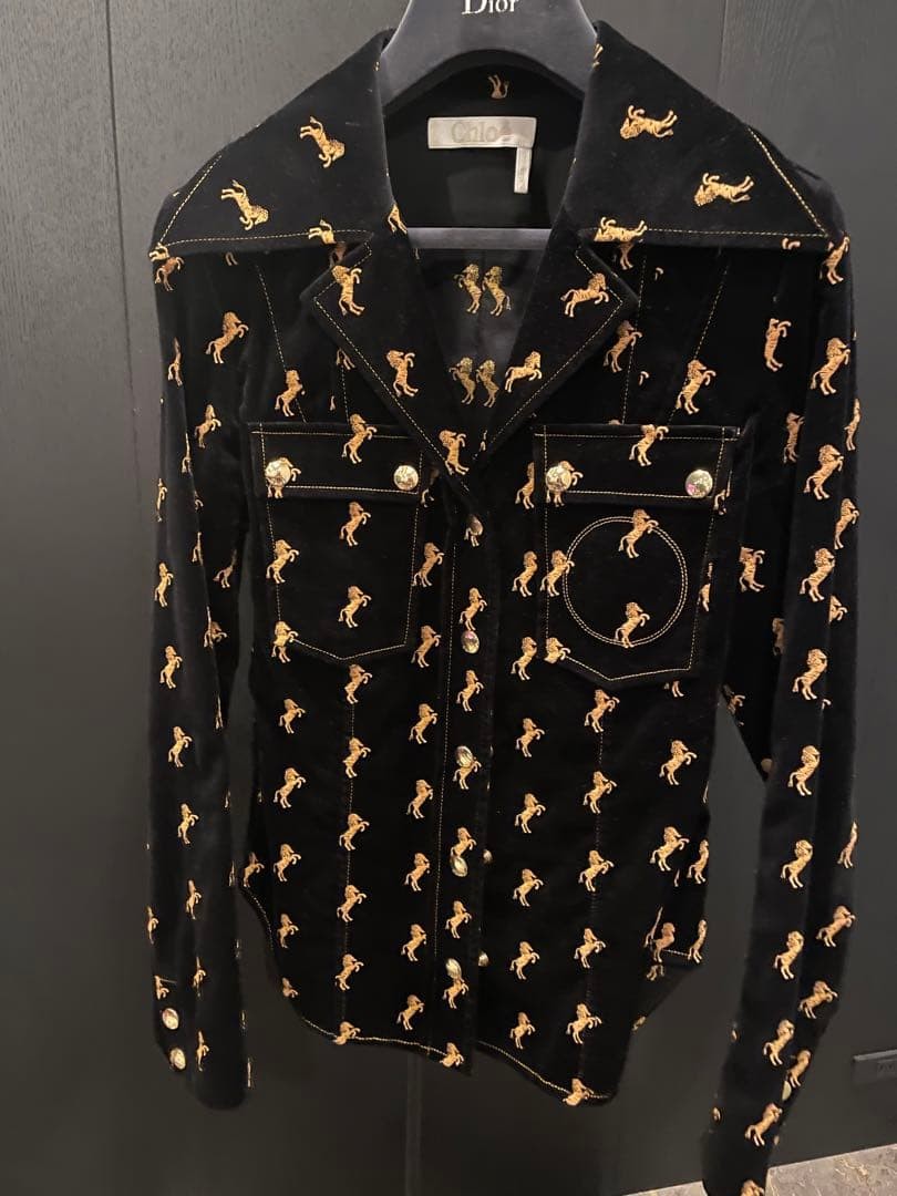 Chloe Horse Embroidery Velvet Shirt Jacket Women Lixury Designer LRare Model Lim