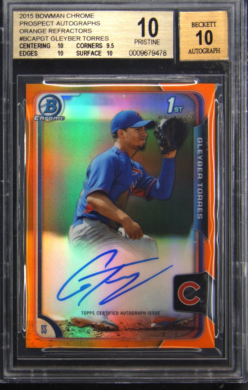2015 BOWMAN CHROME PROSPECT AUTOS ORANGE REFRACTOR GLEYBER TORRES BGS 10 2015 BOWMAN CHROME PROSPECT AUTOS ORANGE REFRACTOR GLEYBER TORRES BGS 10