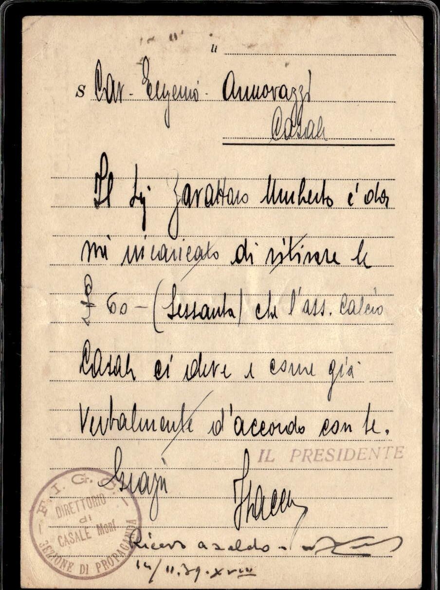 cash payment Casale Monferrato Calcio 1939 Eugenio Annovazzi