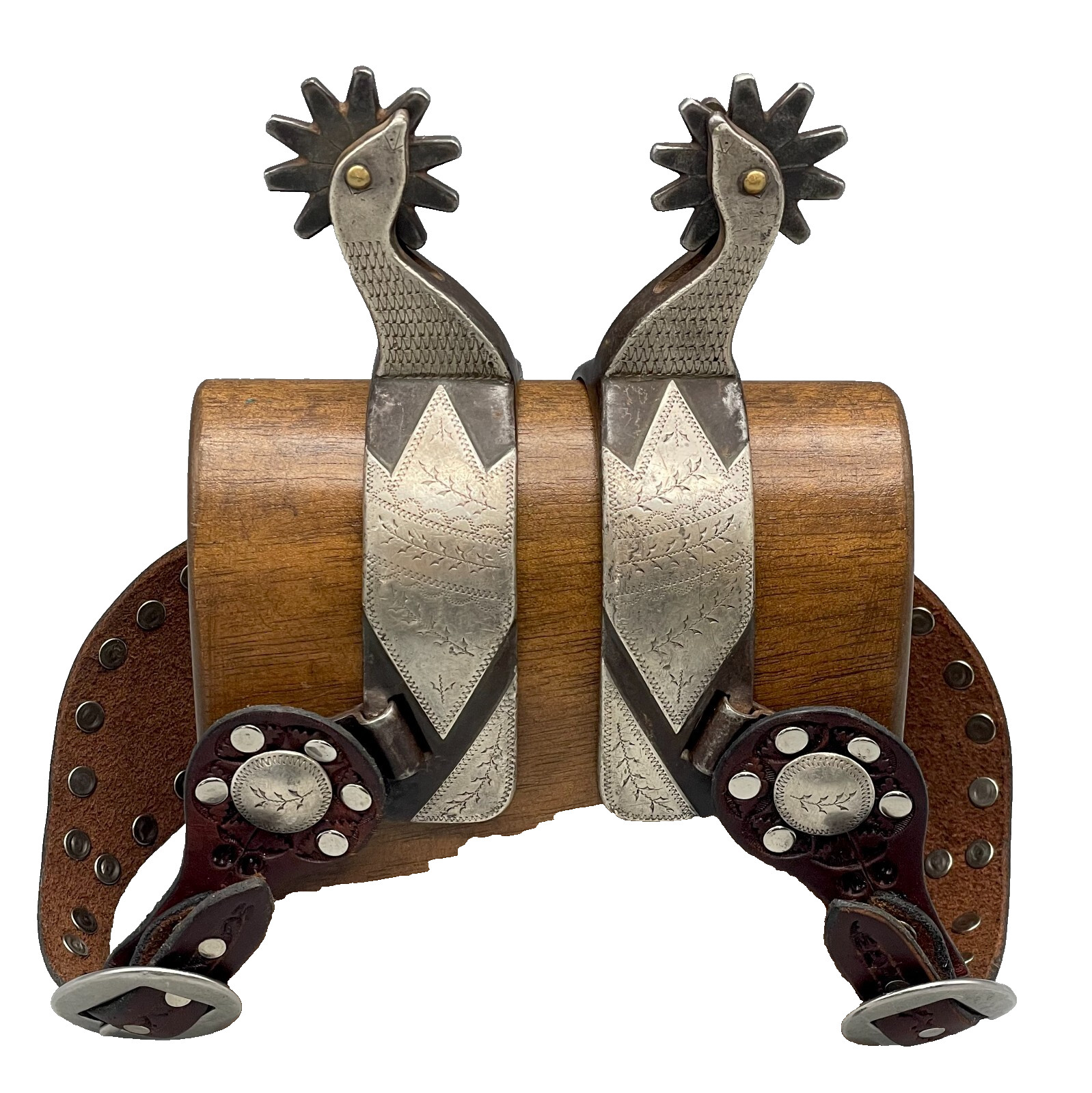 Fancy Pair Of Ray Anderson Swan Neck Spurs With Spotted Straps
