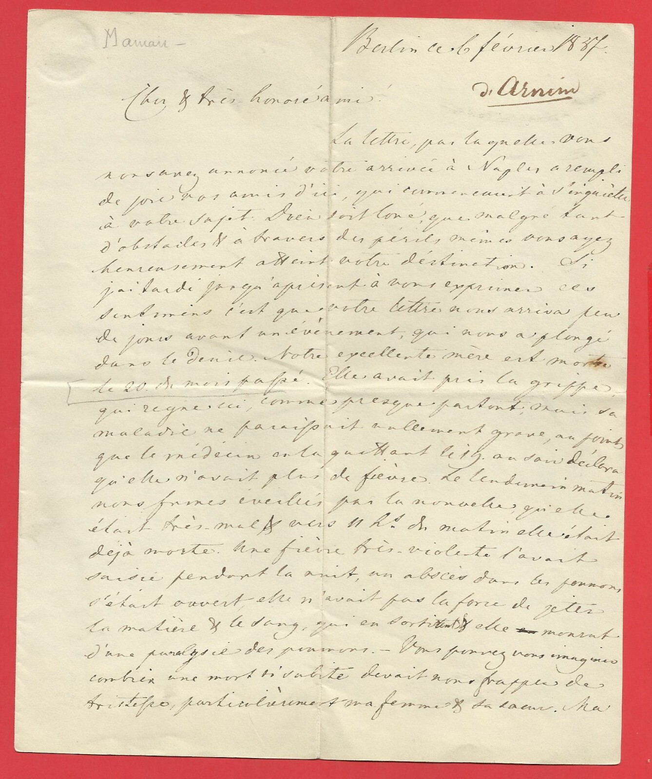 BZ3-L.A.S-KARL OTTO LUDWIG VON ARNIM-[DEATHS OF HIS MOTHER]-BERLIN-1837