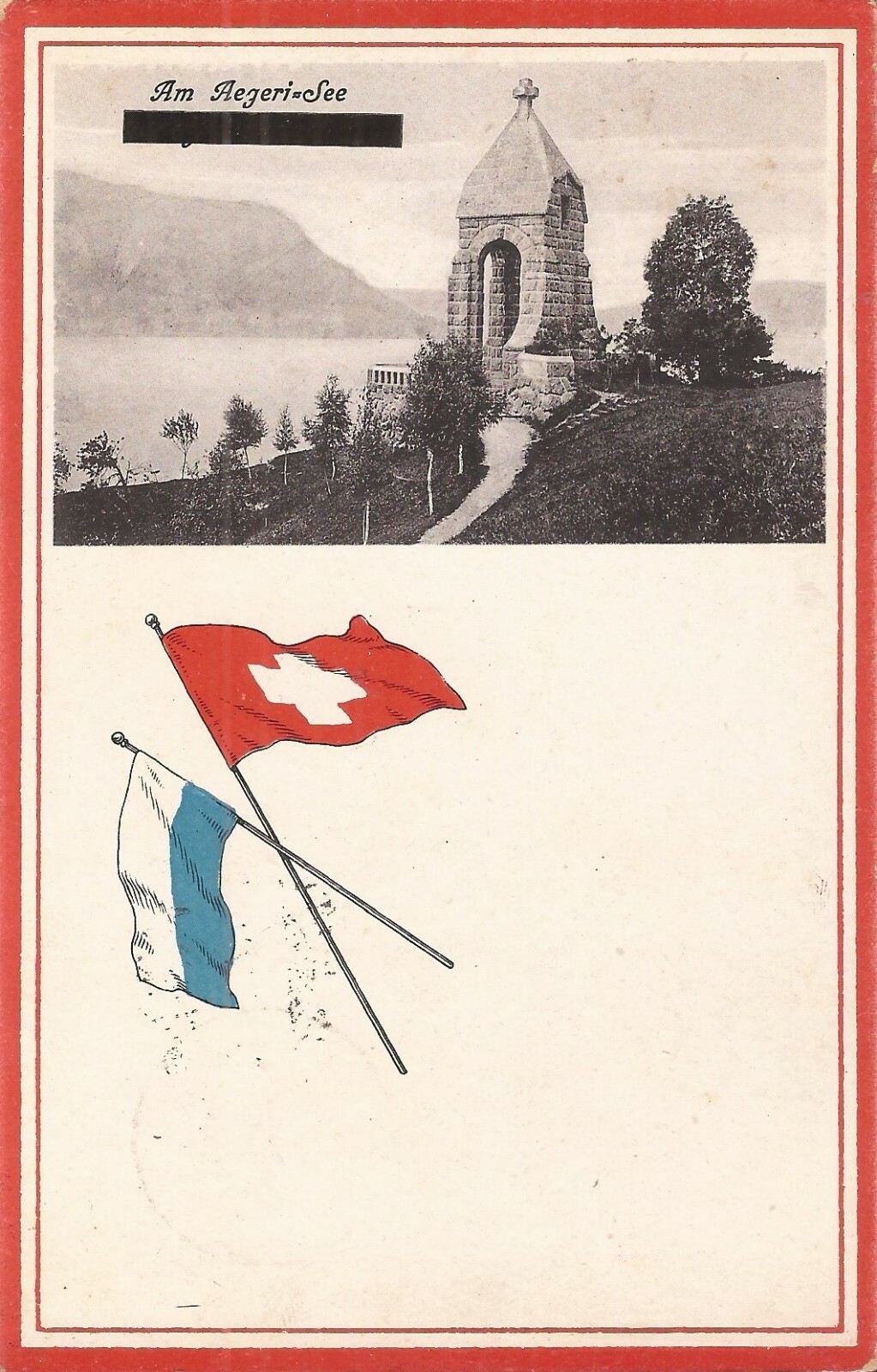 Ägerisee / Lake Aegeri, SWITZERLAND - 1924 - Flags of Switzerland & Zug Canton Ägerisee / Lake Aegeri, SWITZERLAND - 1924 - Flags of Switzerland & Zug Canton