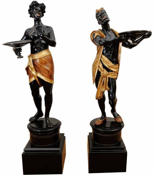 Antique Early 20th c. Pair of Exceptional 5' carved wood Venetian Blackamoors Antique Early 20th c. Pair of Exceptional 5' carved wood Venetian Blackamoors