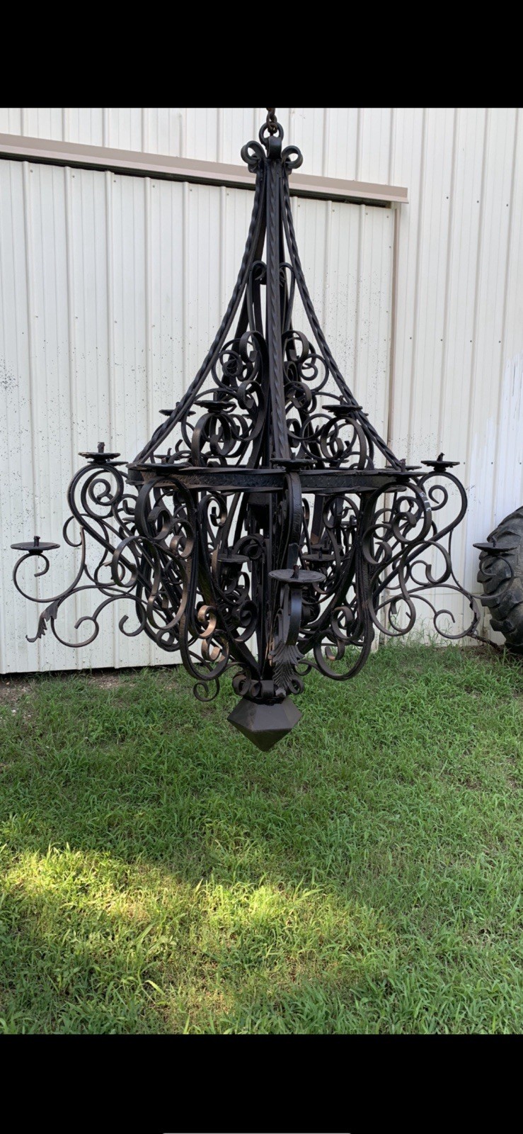 VTG Wrought Iron Gothic Spanish Revival CHANDELIER Ceiling LiGHT Fixture Shade
