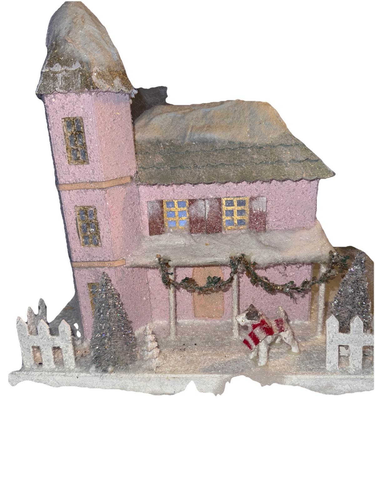 Cody Foster Putz House Large Christmas Village House Pink Dog W/scarf-RARE