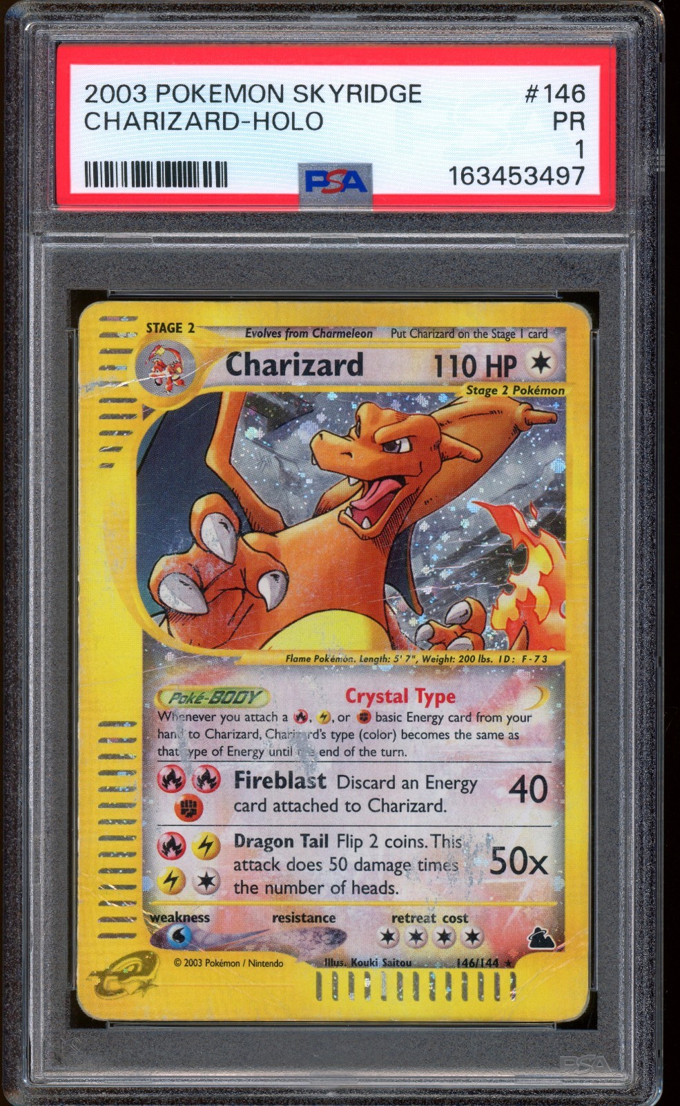 2003 Pokemon Crystal Charizard Skyridge Rare Holo #146 PSA 1 PR 2003 Pokemon Crystal Charizard Skyridge Rare Holo #146 PSA 1 PR