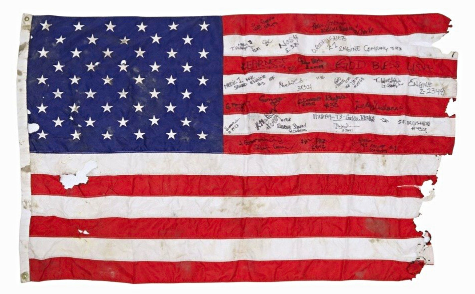 9/11 WTC Flag Signed by First Responders and NYC Mayor 