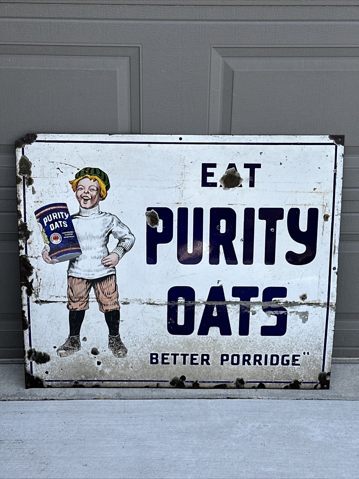 Vintage Porcelain Sign Purity Oats Porridge Boy Sign Original Vintage Porcelain Sign Purity Oats Porridge Boy Sign Original