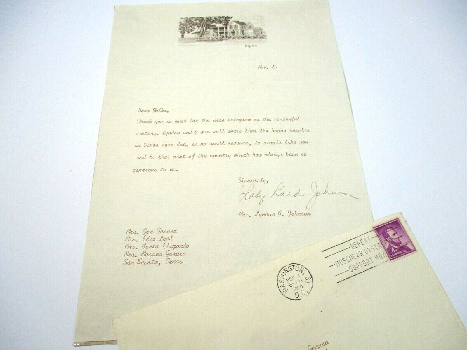 LADY BIRD JOHNSON's CELEBRATION LETTER OF JOHN F. KENNEDY'S PRESIDENTIAL WIN LADY BIRD JOHNSON's CELEBRATION LETTER OF JOHN F. KENNEDY'S PRESIDENTIAL WIN