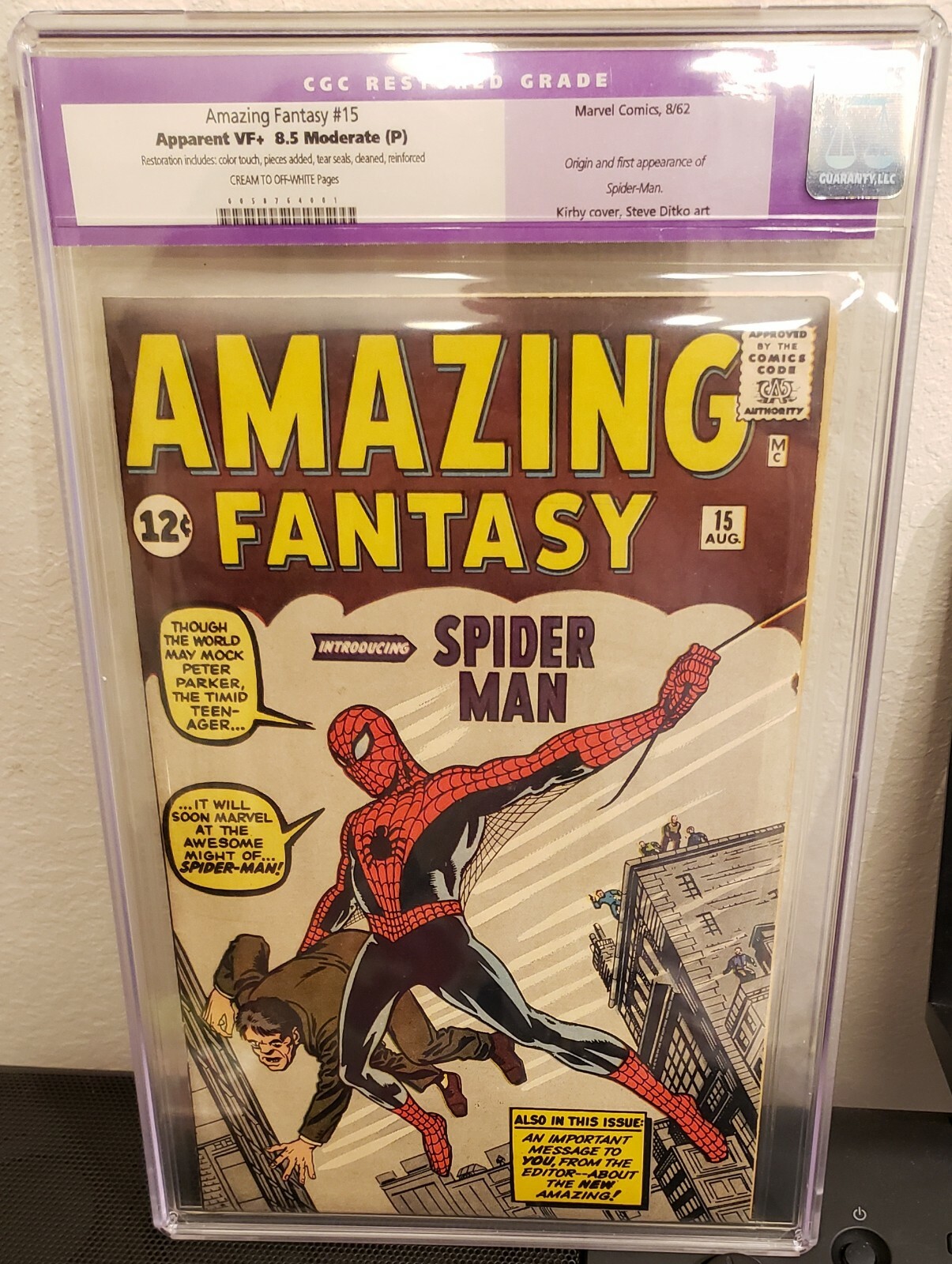 💥AMAZING FANTASY 15 CGC 8.5 VF+ HIGH GRADE STAN LEE SPIDER-MAN ORIGIN 1962💥
