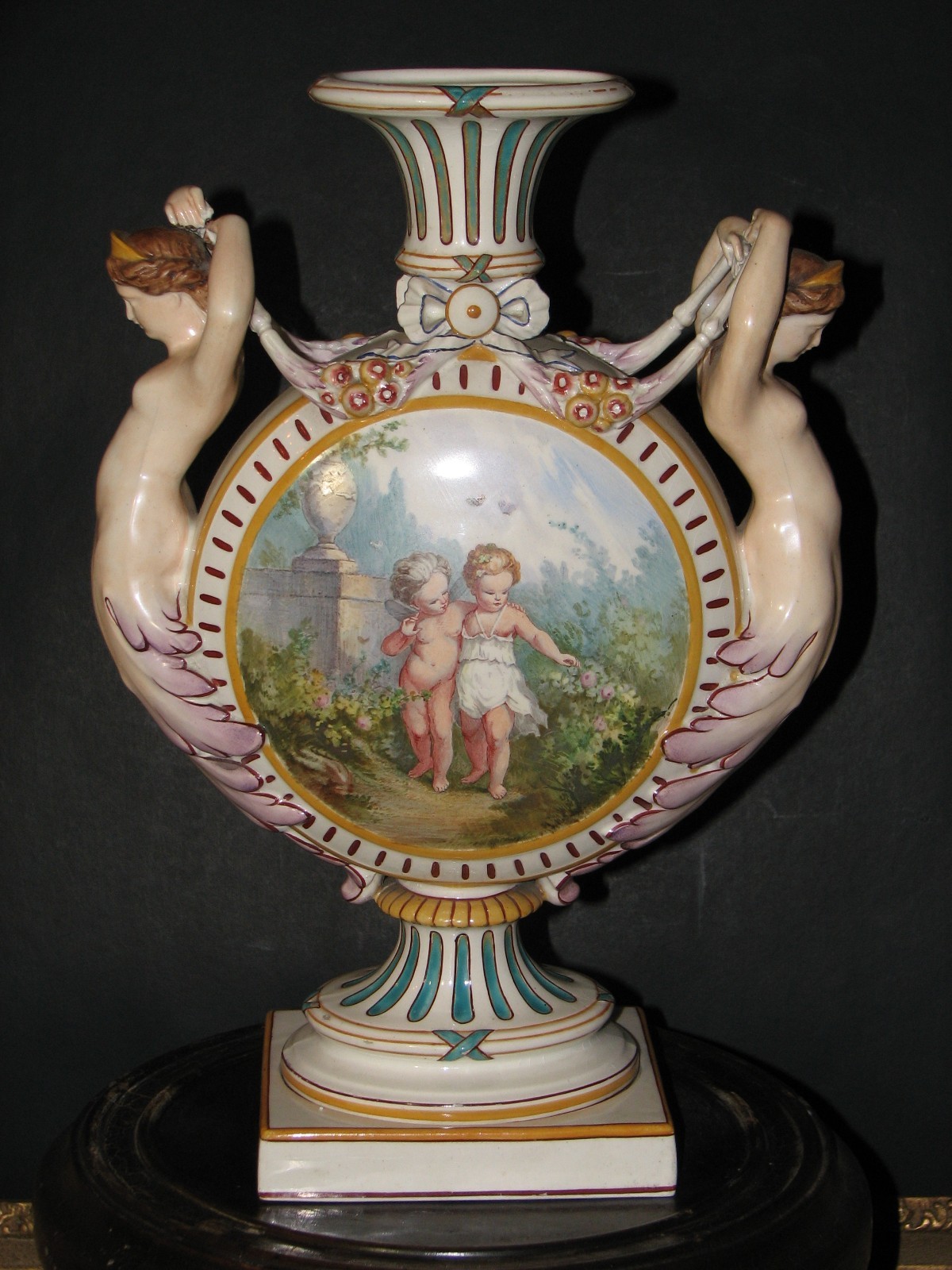 WEDGWOOD  XRARE 19c. LARGE MERMAID VASE FIGURES PAINTED MODELER HUGUES  PROTRAT