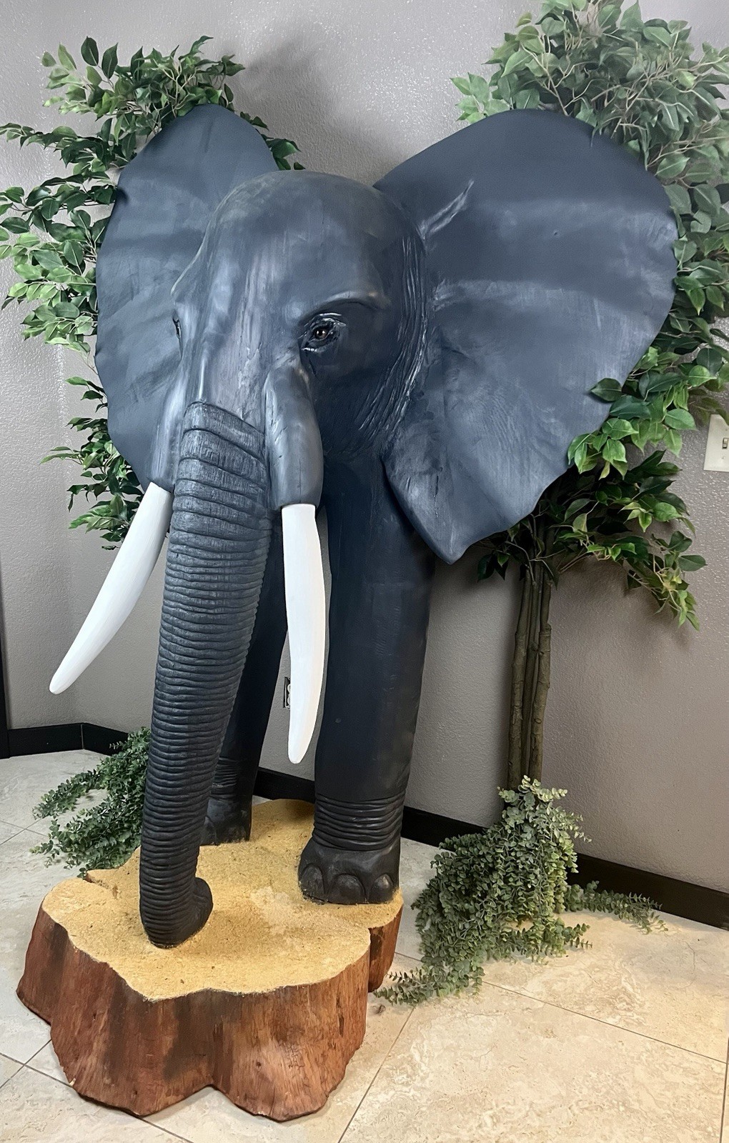 Monumental 6’ Plus Hand-Carved African Elephant Sculpture