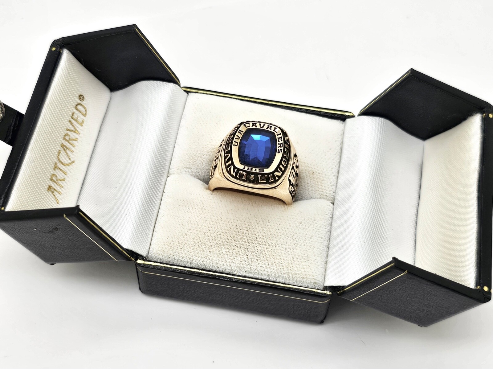'62 UNIV. OF VIRGINIA CAVALIERS 14K RING,ALL AMERICAN LACROSSE HY LEVASSEUR,BOX '62 UNIV. OF VIRGINIA CAVALIERS 14K RING,ALL AMERICAN LACROSSE HY LEVASSEUR,BOX