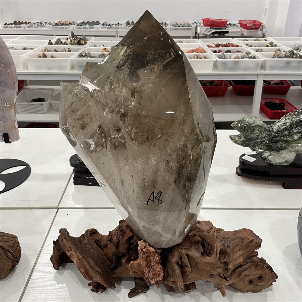 52.6LB Large A+Natural Smoky Quartz Crystal Mineral Specimen Reiki Healing+Stand