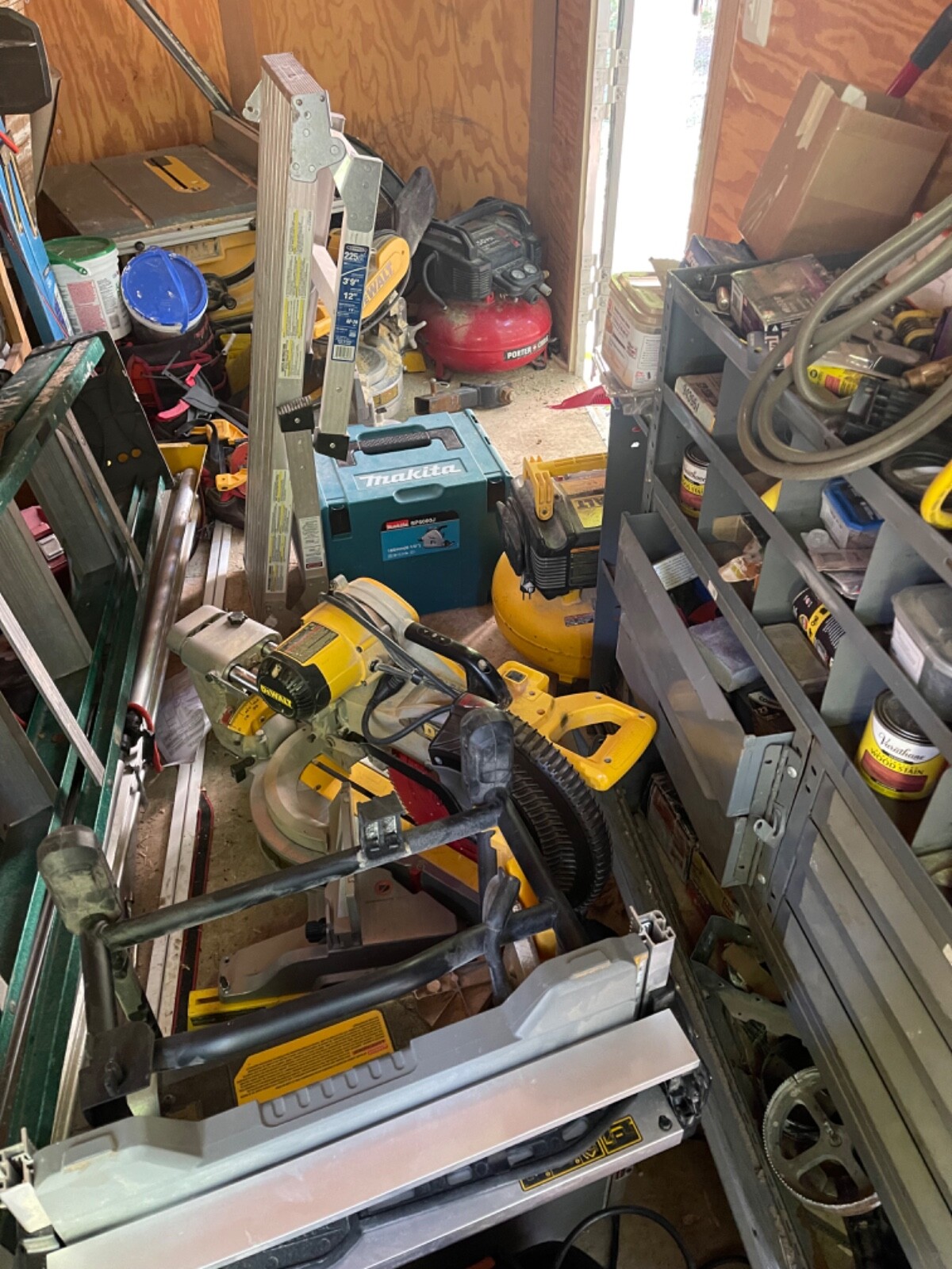A trailer full of Dewalt and other branded finish carpenter tools.  estate sale.